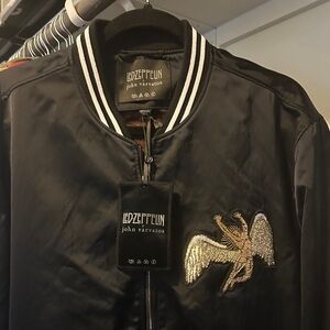 John Varvatos Black Bomber Jacket with Silver Embroidery